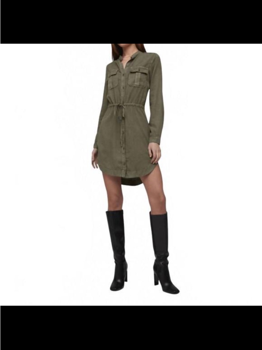 Bella Dahl Olive Green Drawstring Shirt Mini Dress